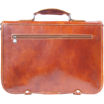 Leather briefcase in two compartments with double pockets on the front - Made In Italy