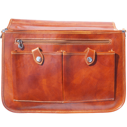 Leather briefcase in two compartments with double pockets on the front - Made In Italy
