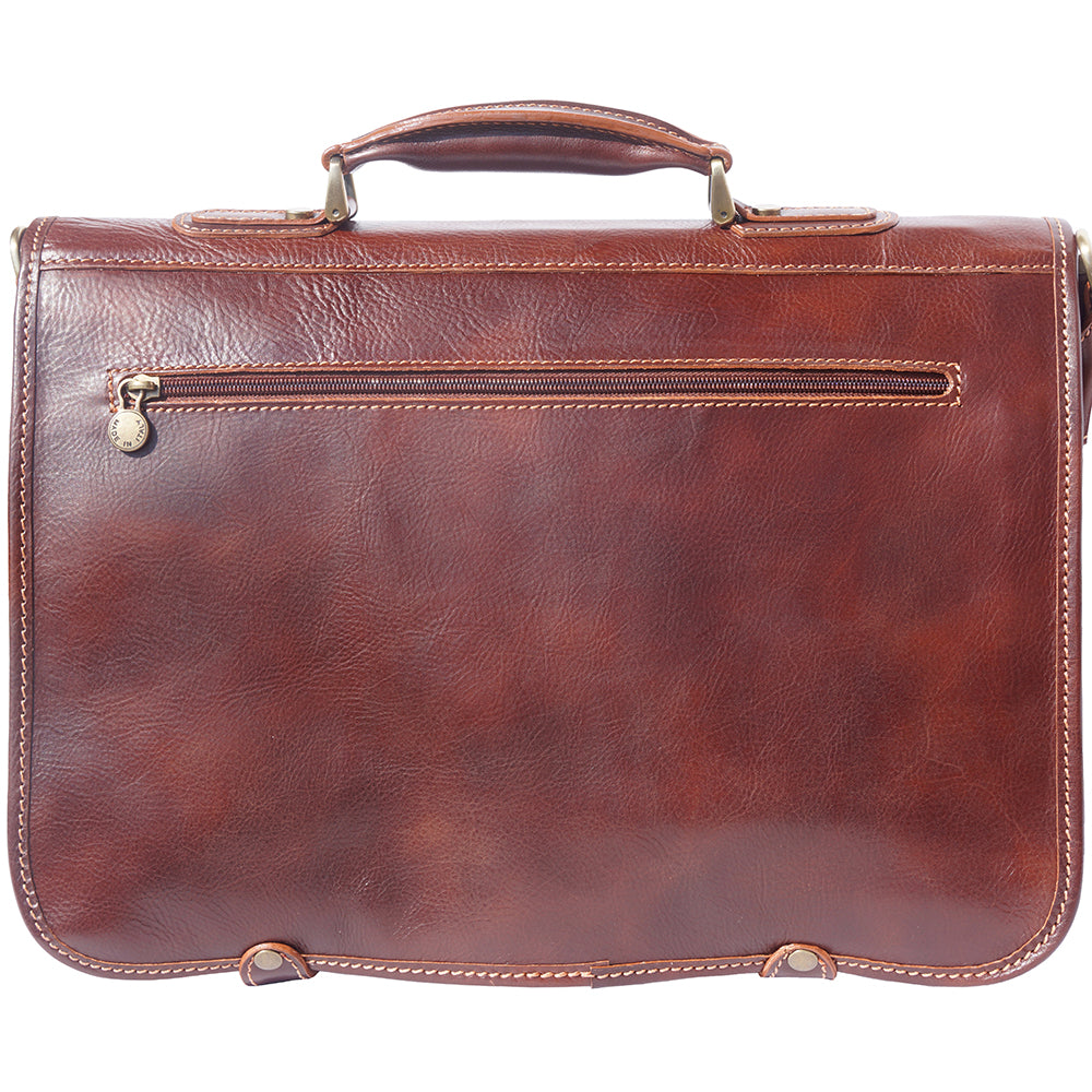 Leather briefcase in two compartments with double pockets on the front - Made In Italy