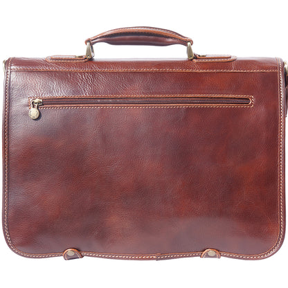 Leather briefcase in two compartments with double pockets on the front - Made In Italy