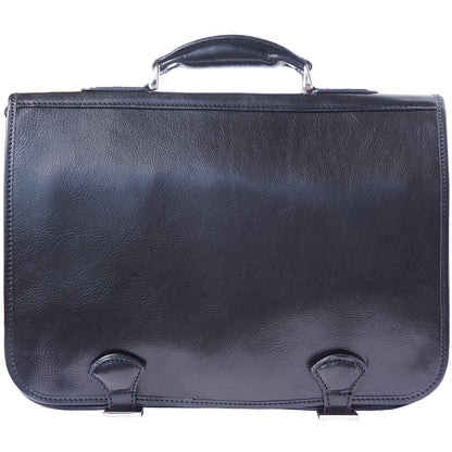 Leather briefcase in two compartments with double pockets on the front - Made In Italy