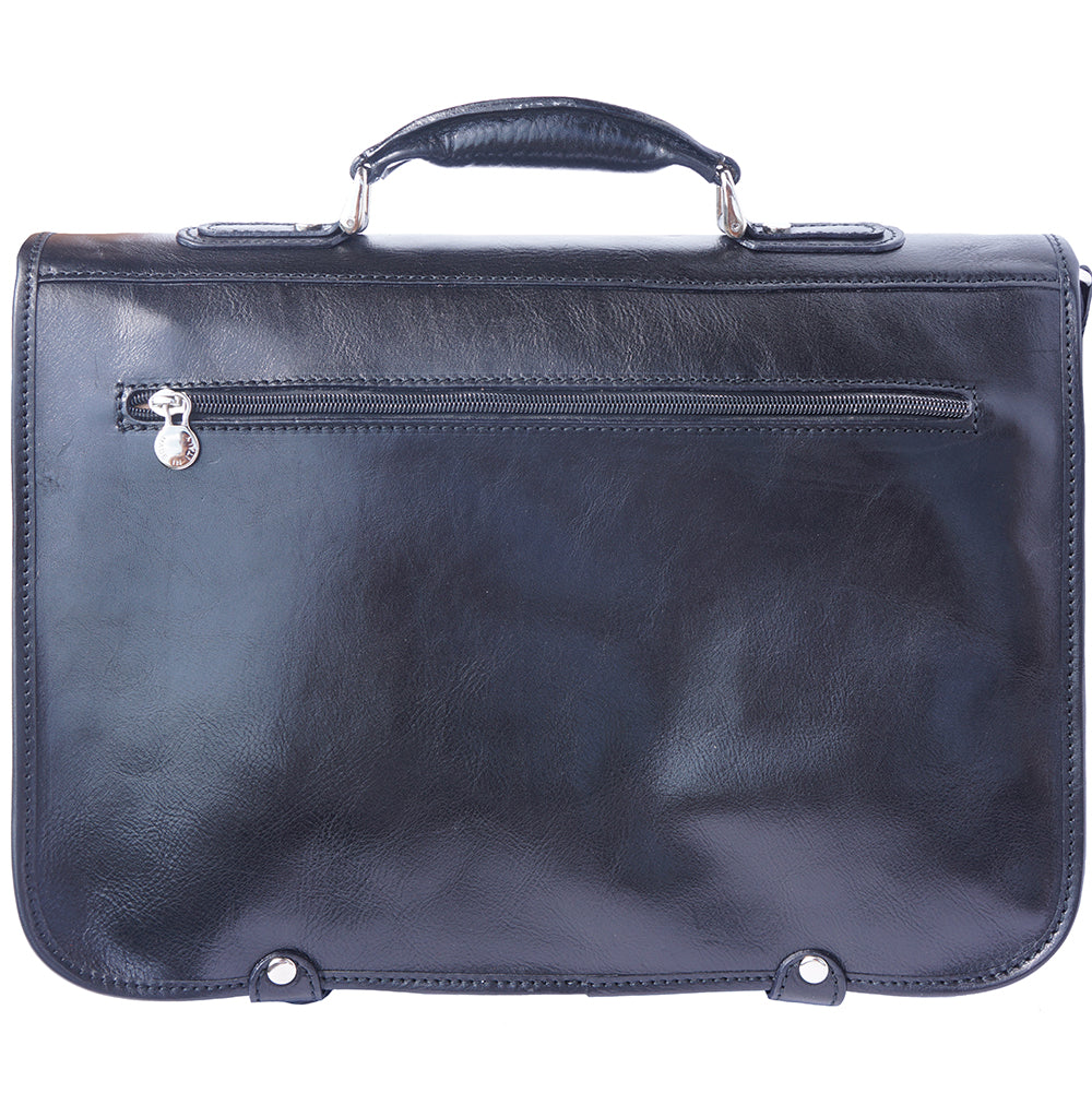 Leather briefcase in two compartments with double pockets on the front - Made In Italy