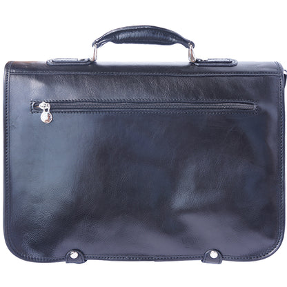 Leather briefcase in two compartments with double pockets on the front - Made In Italy