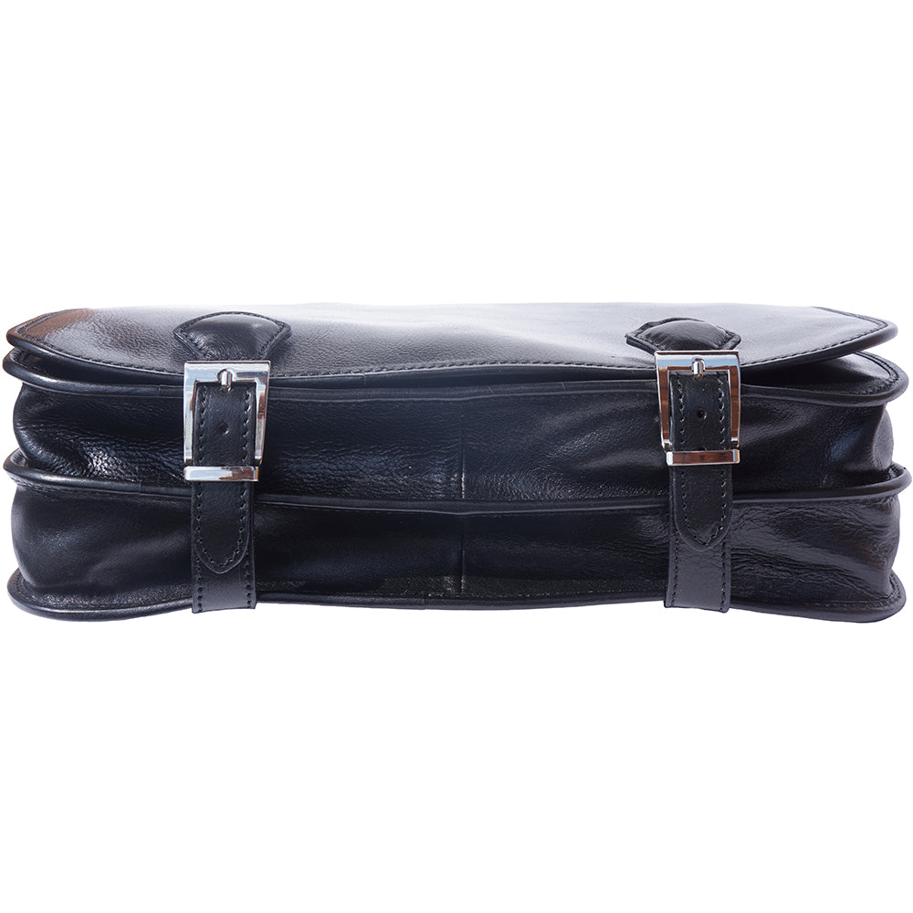 Leather briefcase in two compartments with double pockets on the front - Made In Italy