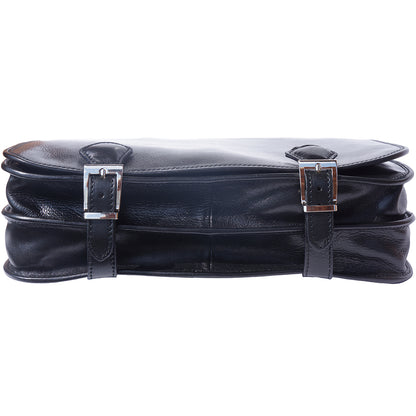 Leather briefcase in two compartments with double pockets on the front - Made In Italy