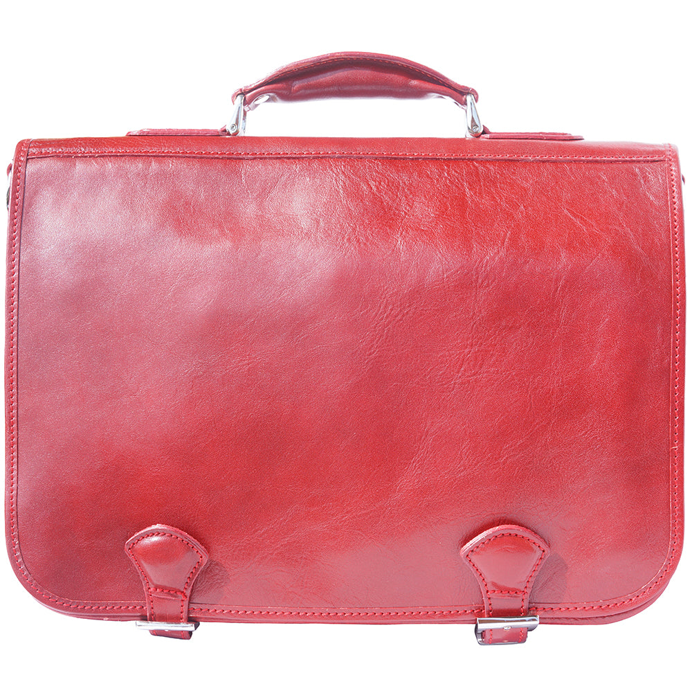 Leather briefcase in two compartments with double pockets on the front - Made In Italy