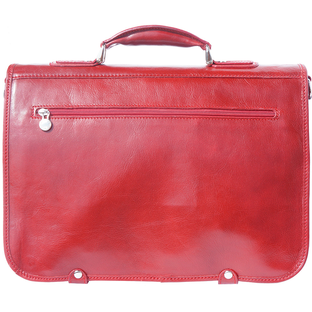 Leather briefcase in two compartments with double pockets on the front - Made In Italy