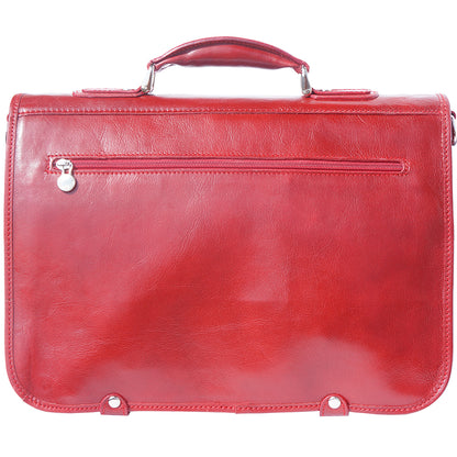 Leather briefcase in two compartments with double pockets on the front - Made In Italy