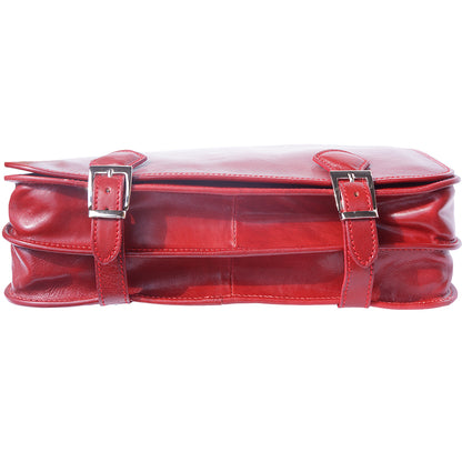 Leather briefcase in two compartments with double pockets on the front - Made In Italy