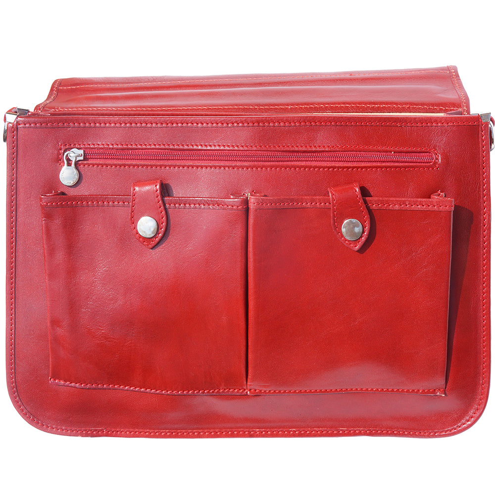 Leather briefcase in two compartments with double pockets on the front - Made In Italy