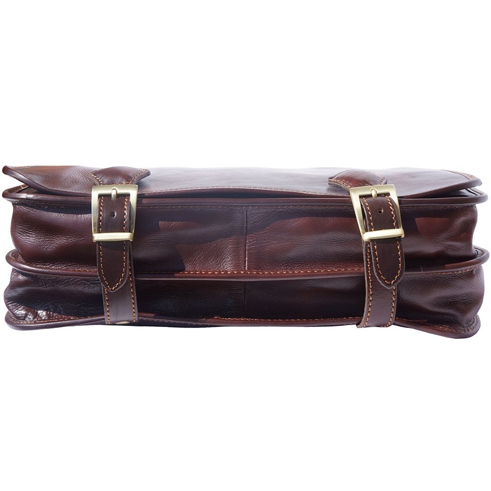 Leather briefcase in two compartments with double pockets on the front - Made In Italy