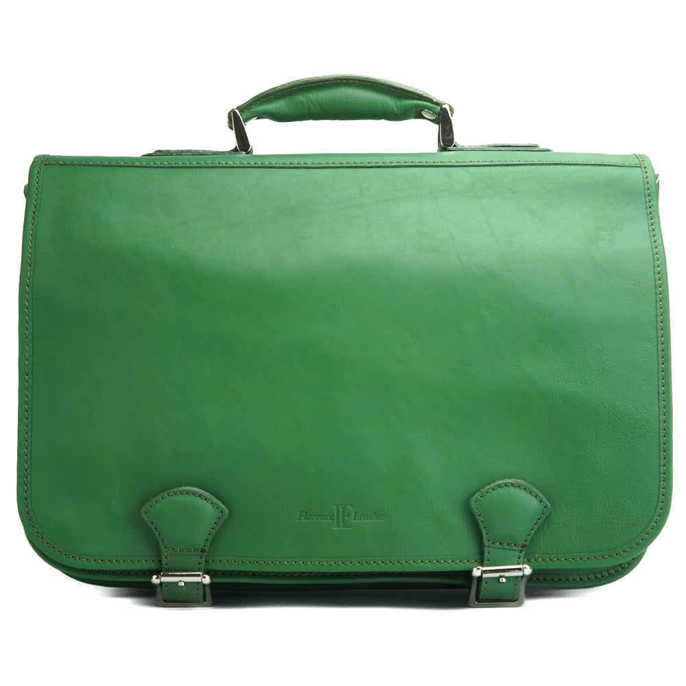Leather briefcase in two compartments with double pockets on the front - Made In Italy