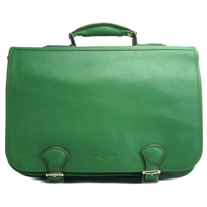 Leather briefcase in two compartments with double pockets on the front - Made In Italy