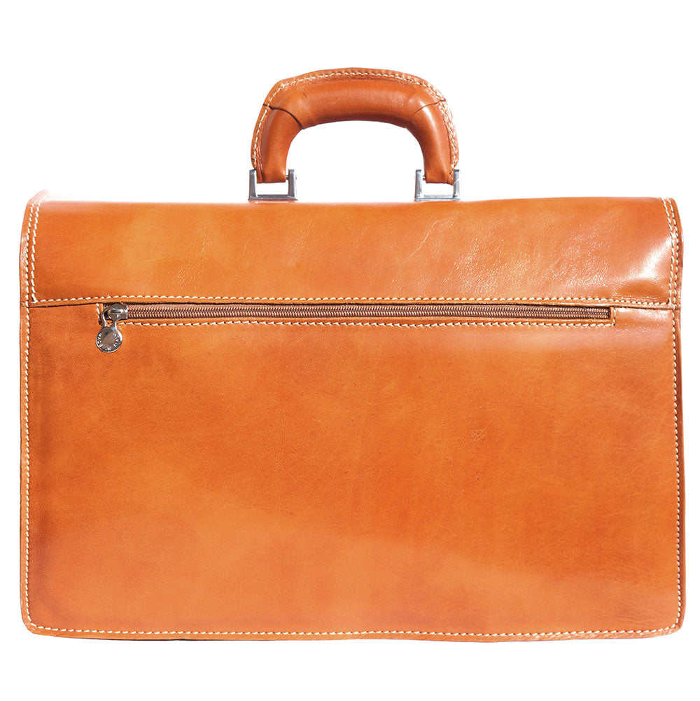 Genuine leather briefcase with three compartments - made in Italy