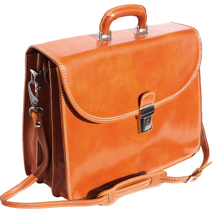 Genuine leather briefcase with three compartments - made in Italy