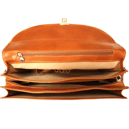 Genuine leather briefcase with three compartments - made in Italy