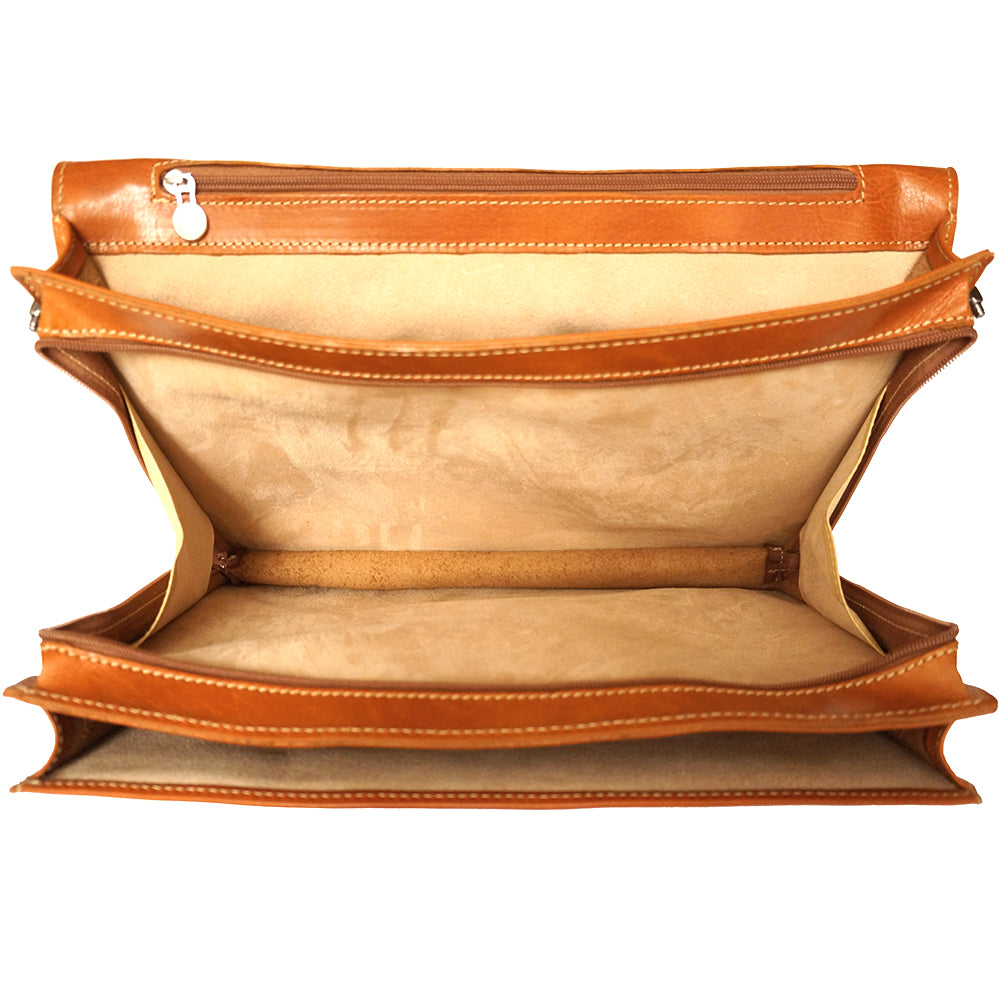 Genuine leather briefcase with three compartments - made in Italy
