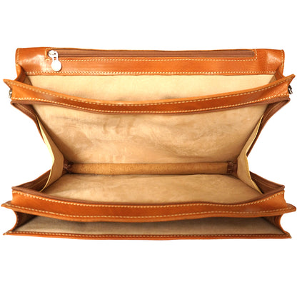Genuine leather briefcase with three compartments - made in Italy