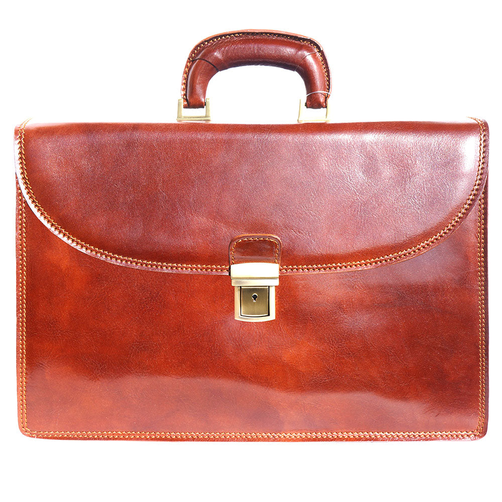 Genuine leather briefcase with three compartments - made in Italy