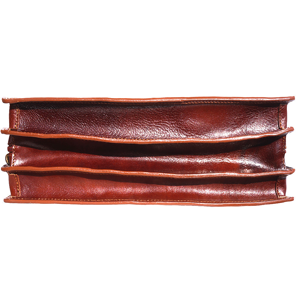Genuine leather briefcase with three compartments - made in Italy