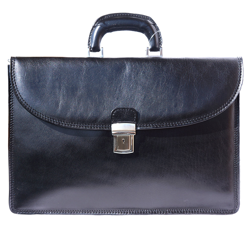 Genuine leather briefcase with three compartments - made in Italy