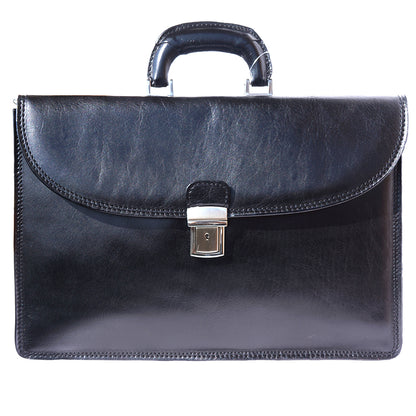 Genuine leather briefcase with three compartments - made in Italy