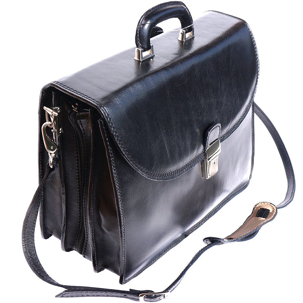 Genuine leather briefcase with three compartments - made in Italy