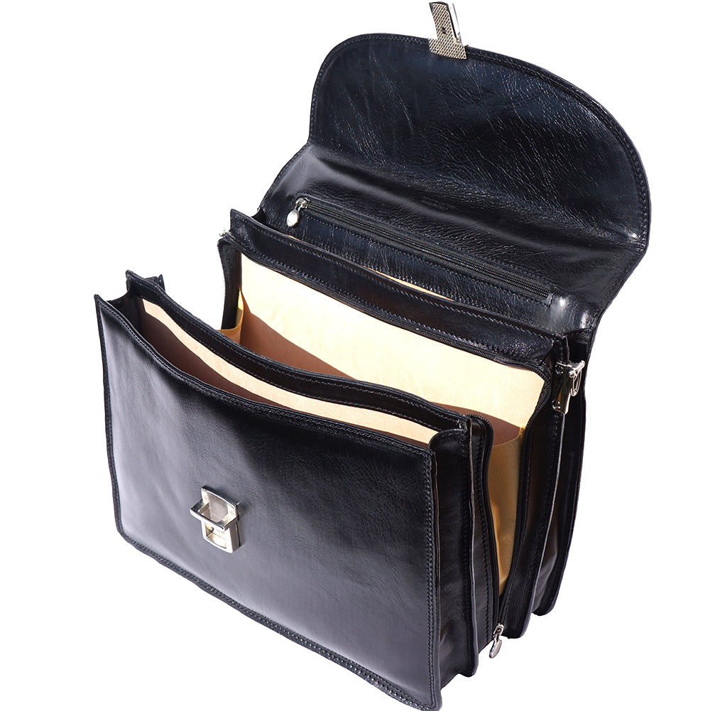 Genuine leather briefcase with three compartments - made in Italy