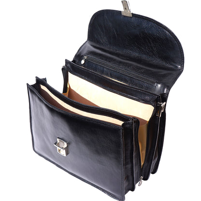 Genuine leather briefcase with three compartments - made in Italy