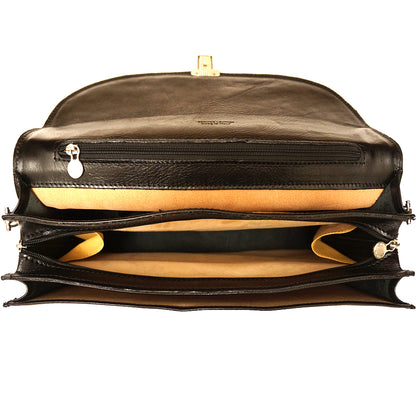 Genuine leather briefcase with three compartments - made in Italy