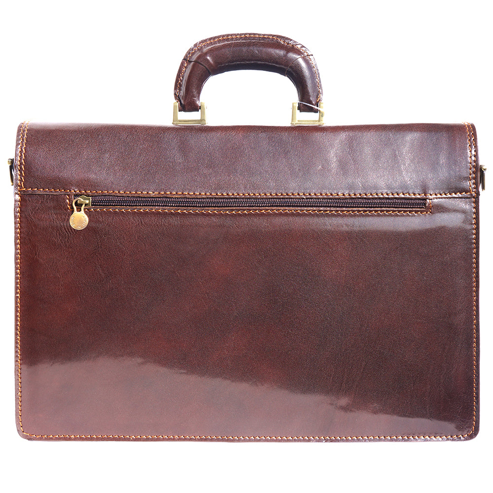 Genuine leather briefcase with three compartments - made in Italy