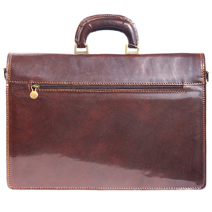 Genuine leather briefcase with three compartments - made in Italy