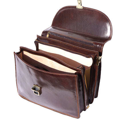Genuine leather briefcase with three compartments - made in Italy