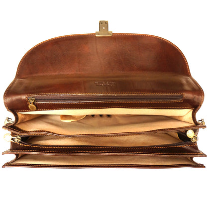 Genuine leather briefcase with three compartments - made in Italy