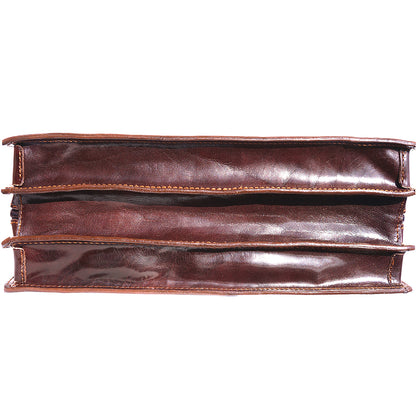 Genuine leather briefcase with three compartments - made in Italy