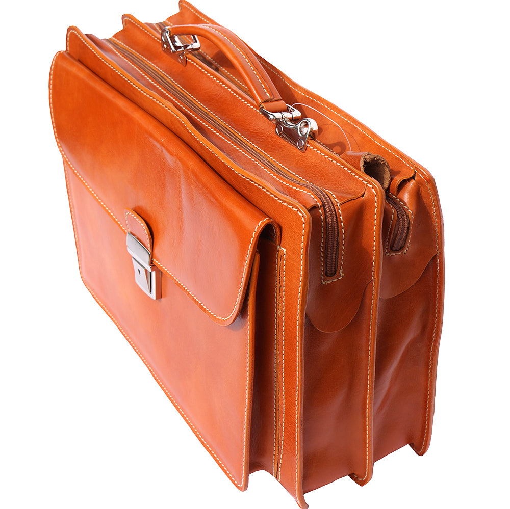 Leather briefcase Business class with two compartments - made in Italy