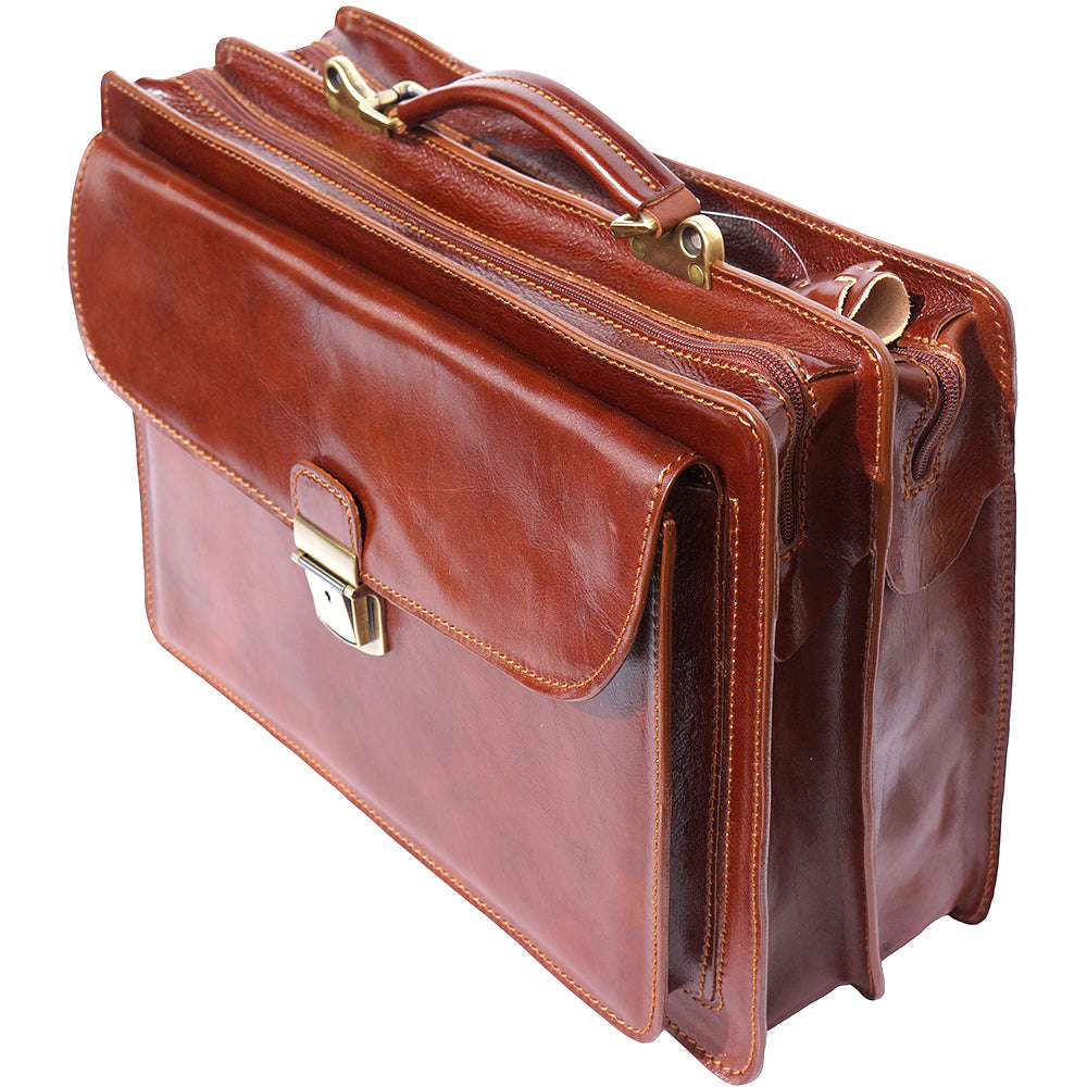 Leather briefcase Business class with two compartments - made in Italy