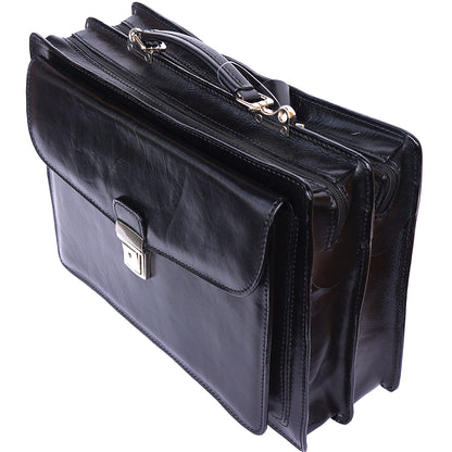 Leather briefcase Business class with two compartments - made in Italy
