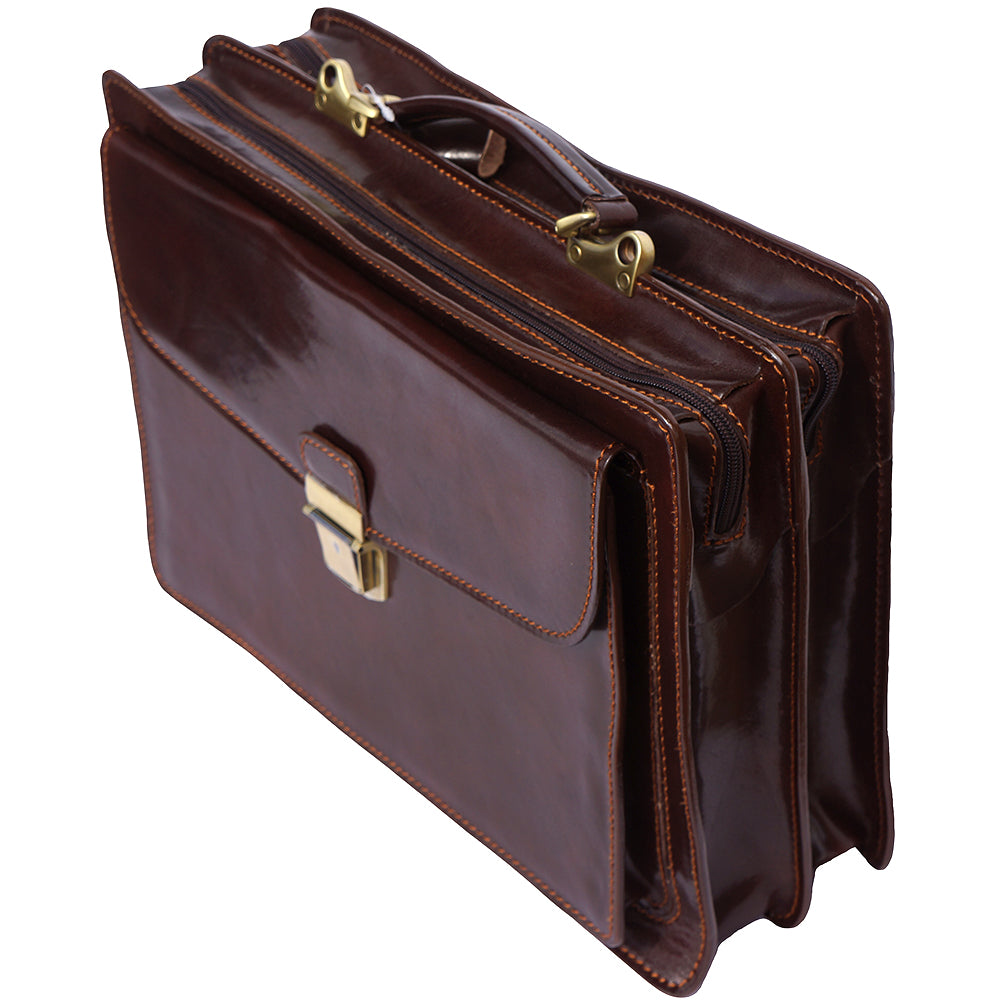 Leather briefcase Business class with two compartments - made in Italy