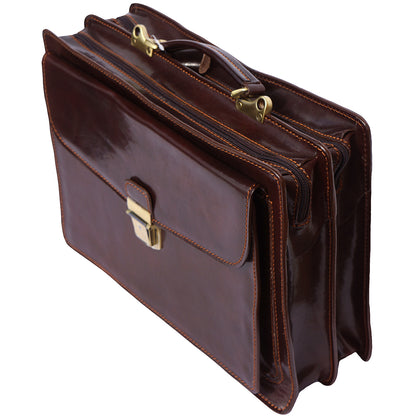 Leather briefcase Business class with two compartments - made in Italy
