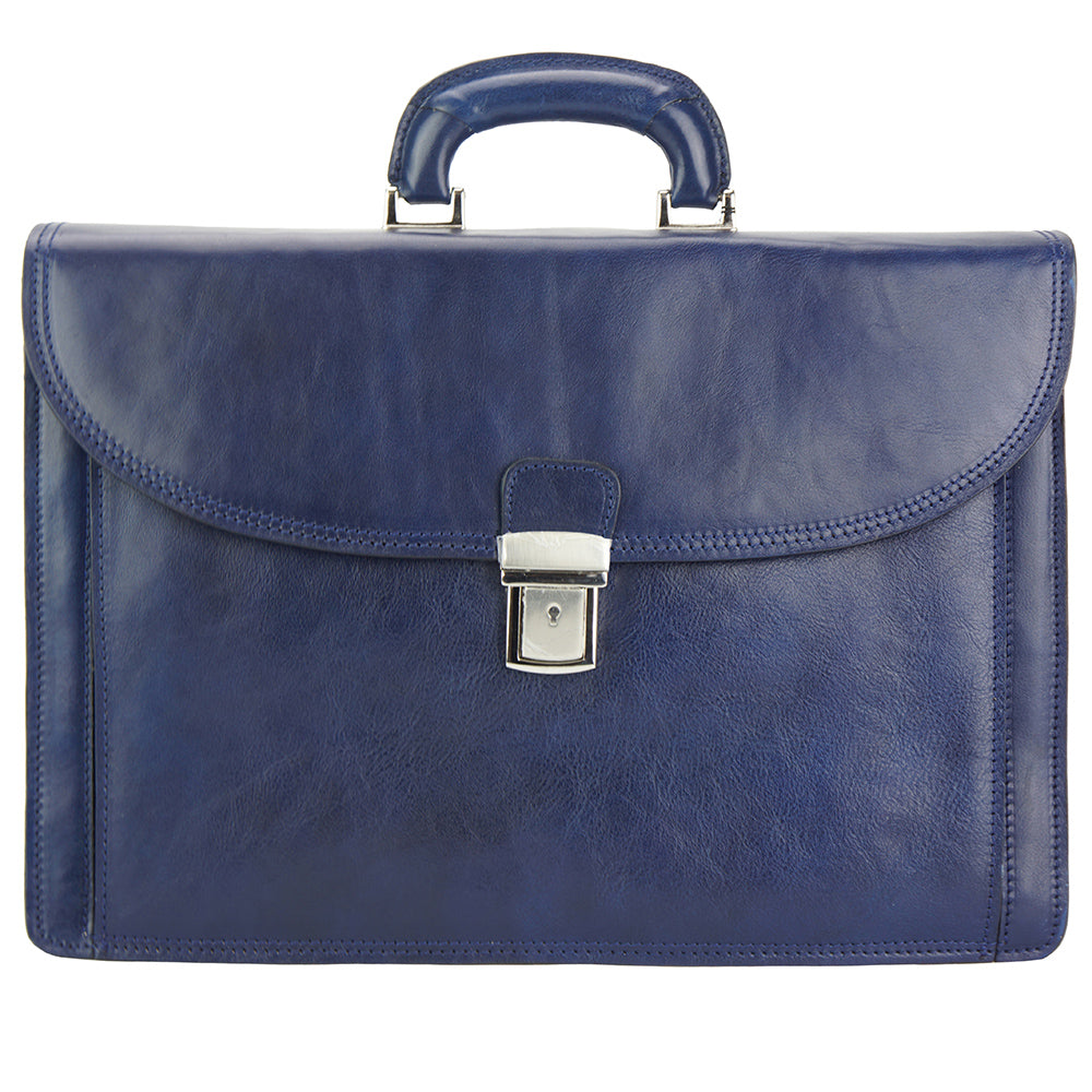 Beniamino Italian Leather Business Briefcase with Front Pocket - Made In Italy