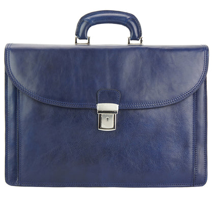 Beniamino Italian Leather Business Briefcase with Front Pocket - Made In Italy