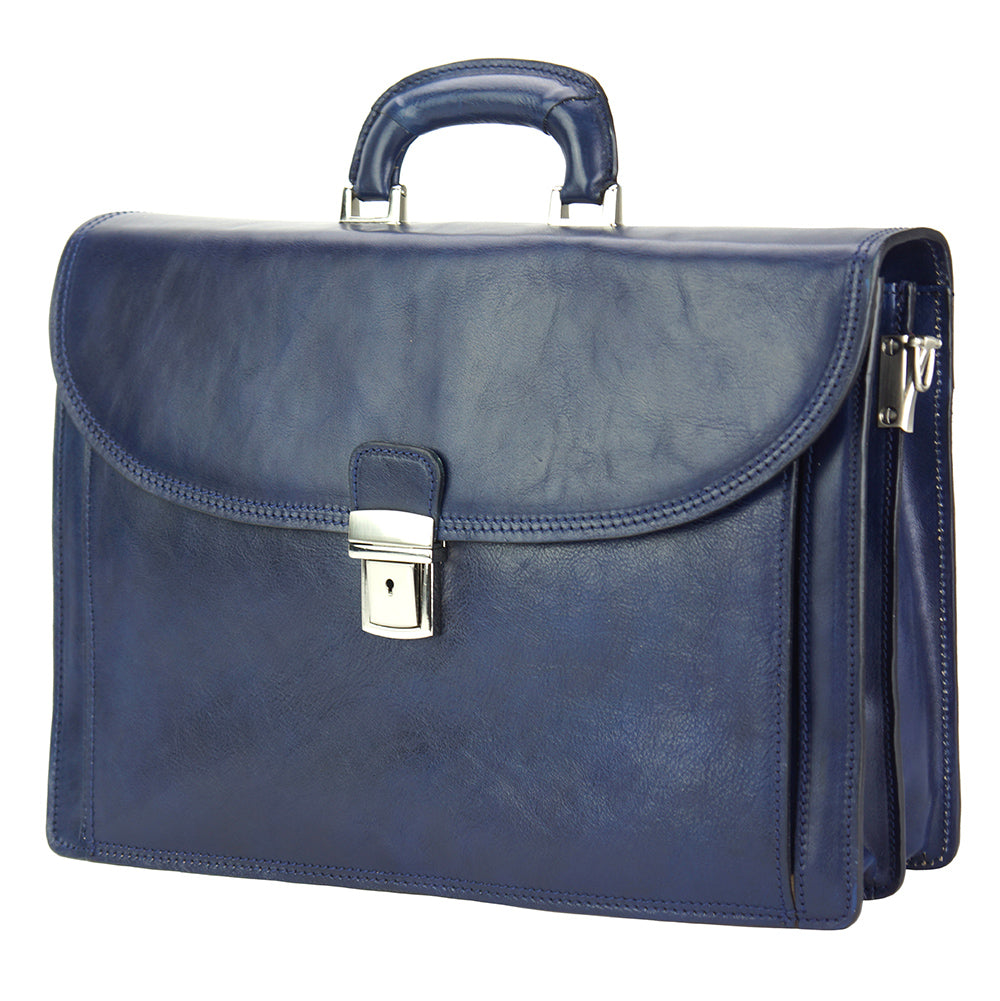 Beniamino Italian Leather Business Briefcase with Front Pocket - Made In Italy