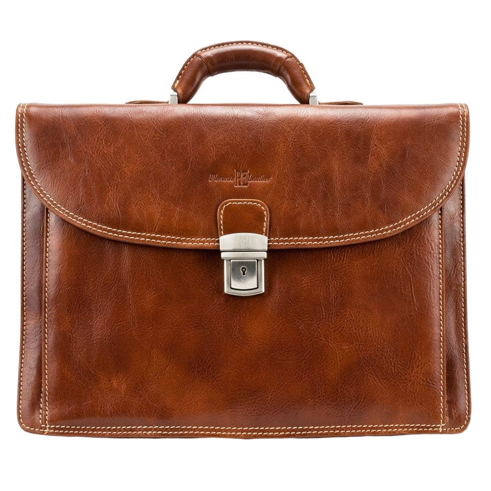 Beniamino Italian Leather Business Briefcase with Front Pocket - Made In Italy