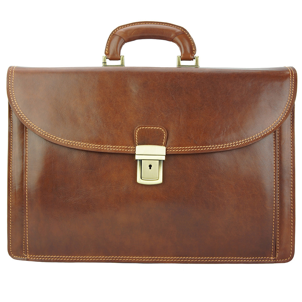 Beniamino Italian Leather Business Briefcase with Front Pocket - Made In Italy