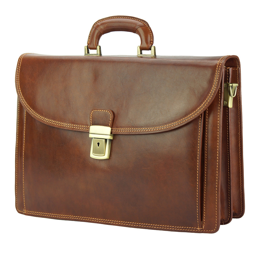 Beniamino Italian Leather Business Briefcase with Front Pocket - Made In Italy