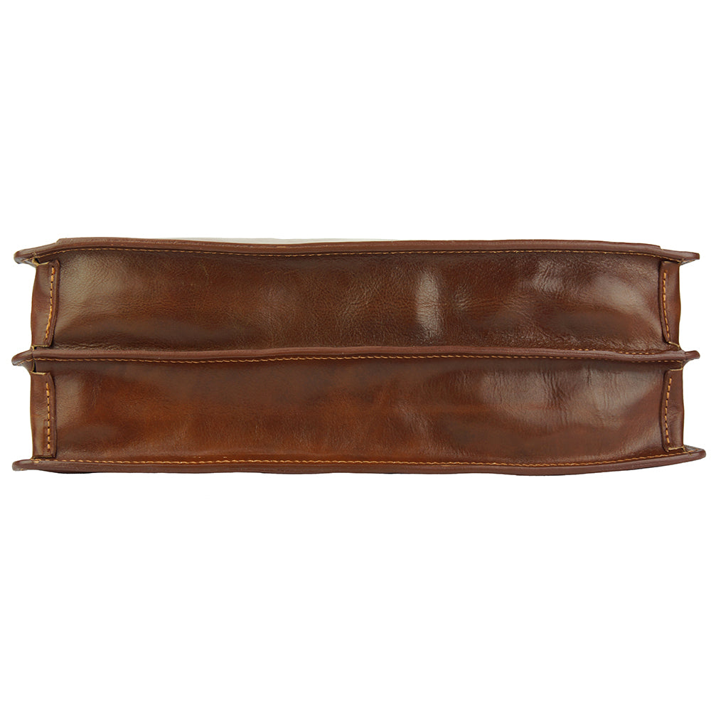 Beniamino Italian Leather Business Briefcase with Front Pocket - Made In Italy