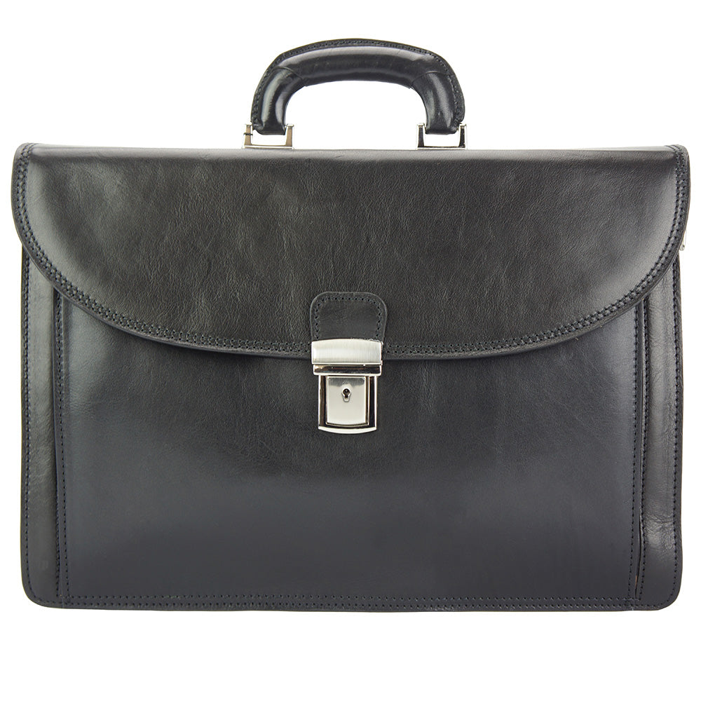 Beniamino Italian Leather Business Briefcase with Front Pocket - Made In Italy