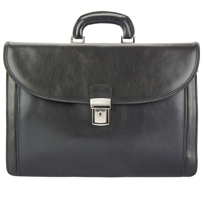 Beniamino Italian Leather Business Briefcase with Front Pocket - Made In Italy