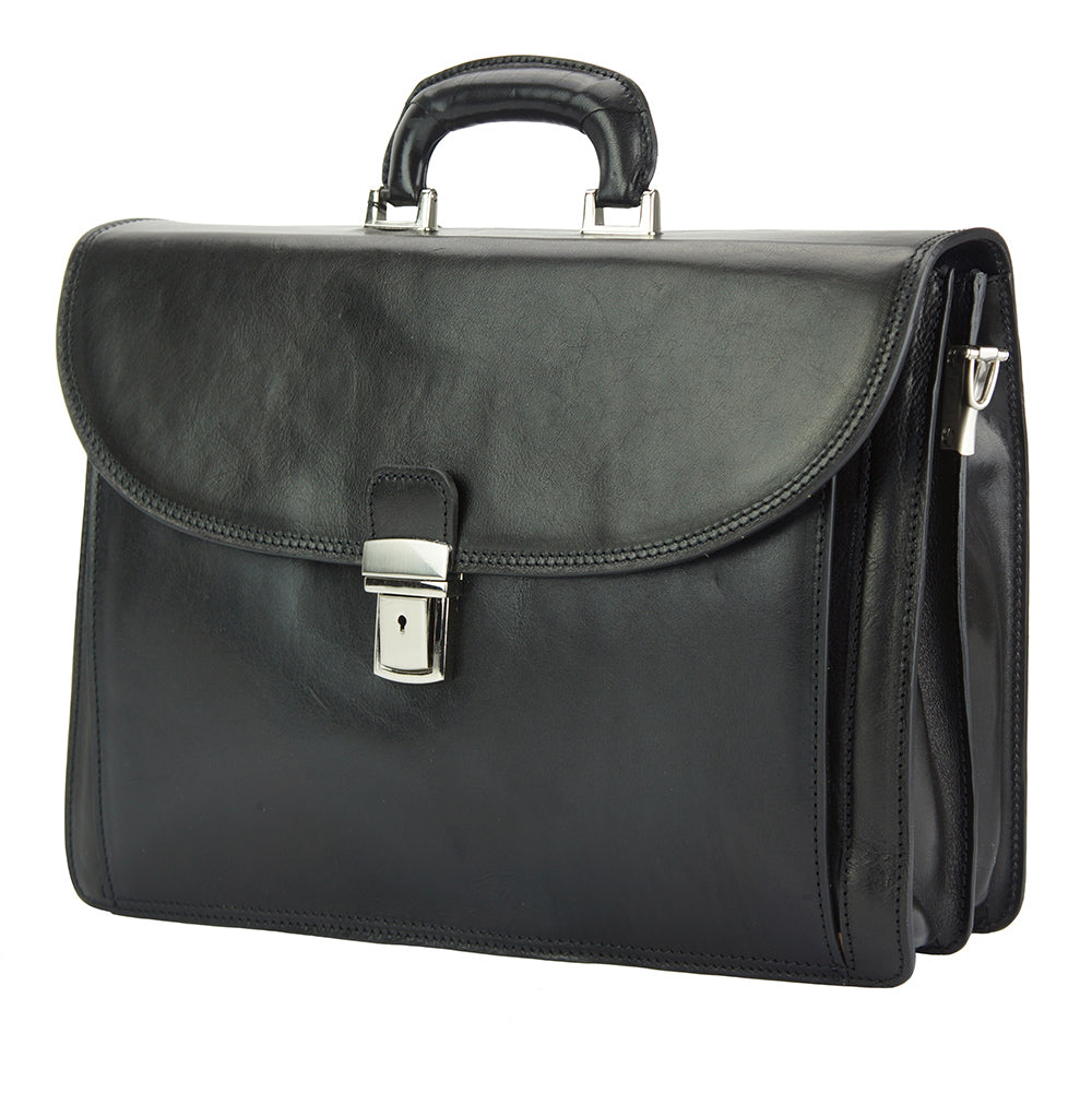 Beniamino Italian Leather Business Briefcase with Front Pocket - Made In Italy